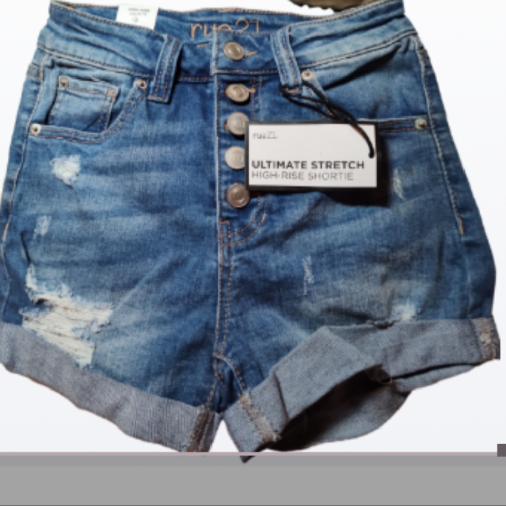 RUE 21 Ultimate Stretch HighRise)HighWaist Shortie Denim  Shorts (size 0)